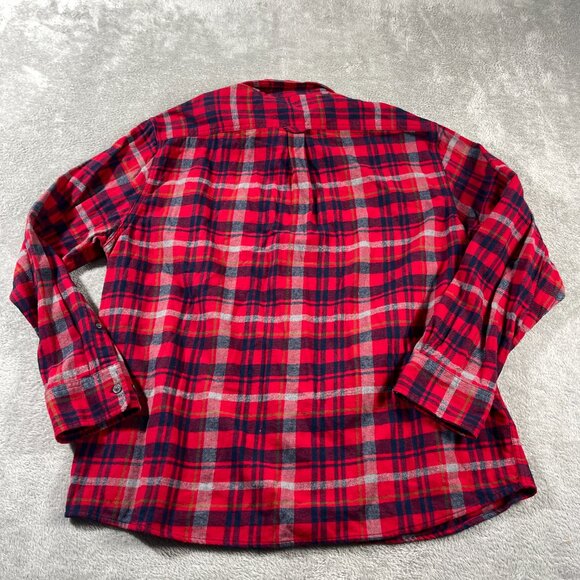 Eddie‎ Bauer XXL Flannel Shirt Red Blue Plaid Long Sleeve Button Down Men's - Picture 8 of 11